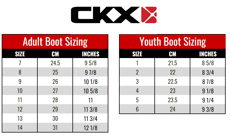 CKX Boots size chart