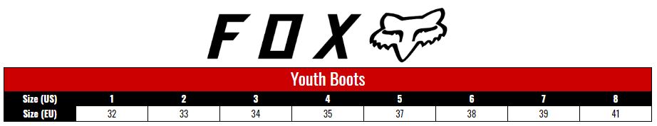 Fox Boots Youth size chart