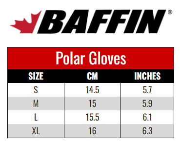 Baffin Polar Gloves size chart