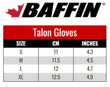 Baffin Talon Gloves size chart